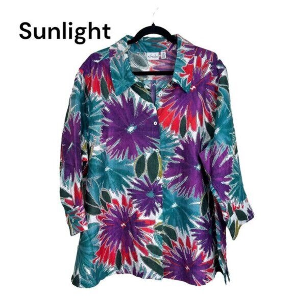 Kim Rogers Women Button Up Multicolored Tunic Top SZ 3X Beach Classic Casual - Picture 1 of 14